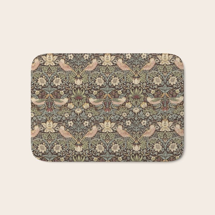 William Morris Vintage Strawberry Thief Dark Brown Chocolate Slate Bath Mat Gallery Image 1