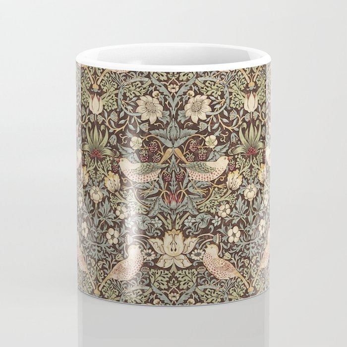 William Morris Vintage Strawberry Thief Dark Brown Chocolate Slate Coffee Mug Gallery Image 4