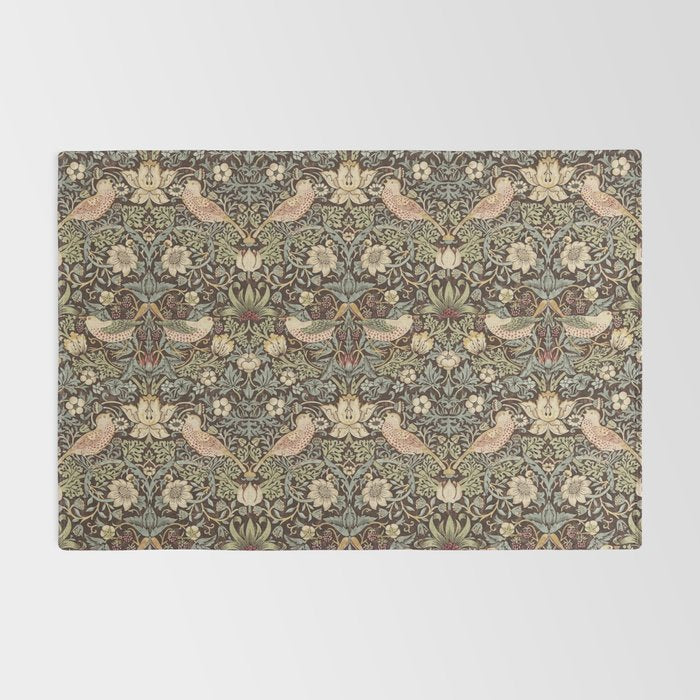 William Morris Vintage Strawberry Thief Dark Brown Chocolate Slate Rug Gallery Image 2
