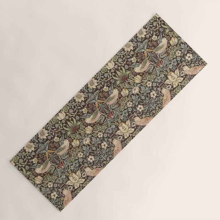 William Morris Vintage Strawberry Thief Dark Brown Chocolate Slate Yoga Mat Gallery Image 1