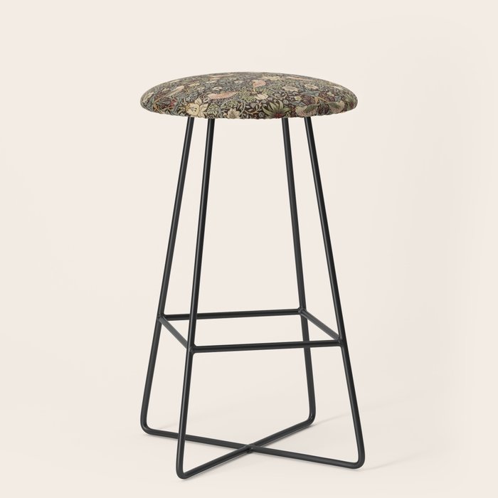 William Morris Vintage Strawberry Thief Dark Brown Chocolate Slate Stool Gallery Image 1