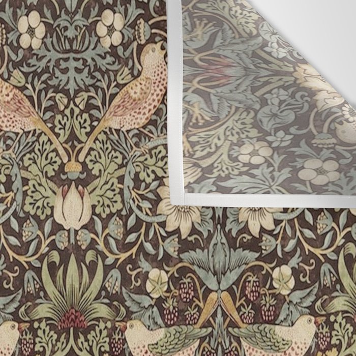 William Morris Vintage Strawberry Thief Dark Brown Chocolate Slate Wall Tapestry Gallery Image 3