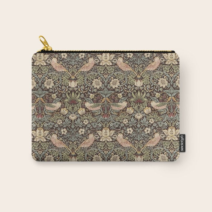 William Morris Vintage Strawberry Thief Dark Brown Chocolate Slate Carry All Pouch Gallery Image 1