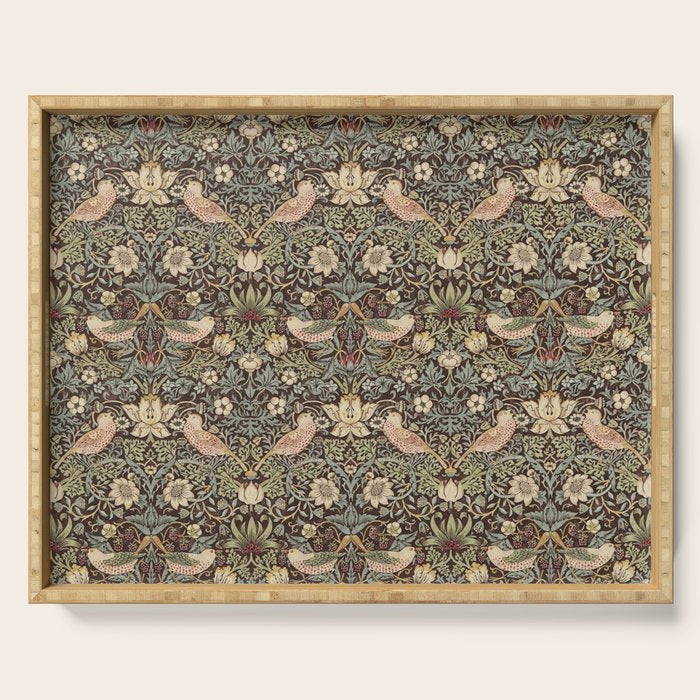 William Morris Vintage Strawberry Thief Dark Brown Chocolate Slate Serving Tray Gallery Image 1