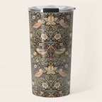William Morris Vintage Strawberry Thief Dark Brown Chocolate Slate Travel Mug Gallery Image 1