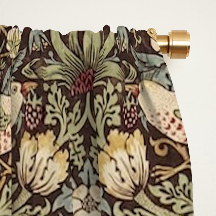 William Morris Vintage Strawberry Thief Dark Brown Chocolate Slate Window Curtain Gallery Image 2