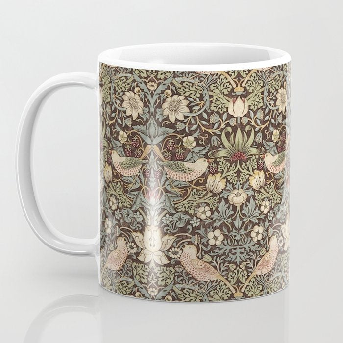 William Morris Vintage Strawberry Thief Dark Brown Chocolate Slate Coffee Mug Gallery Image 3
