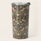 William Morris Vintage Strawberry Thief Dark Brown Chocolate Slate Travel Mug Gallery Image 2