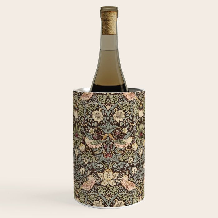 William Morris Vintage Strawberry Thief Dark Brown Chocolate Slate Wine Chiller Gallery Image 1