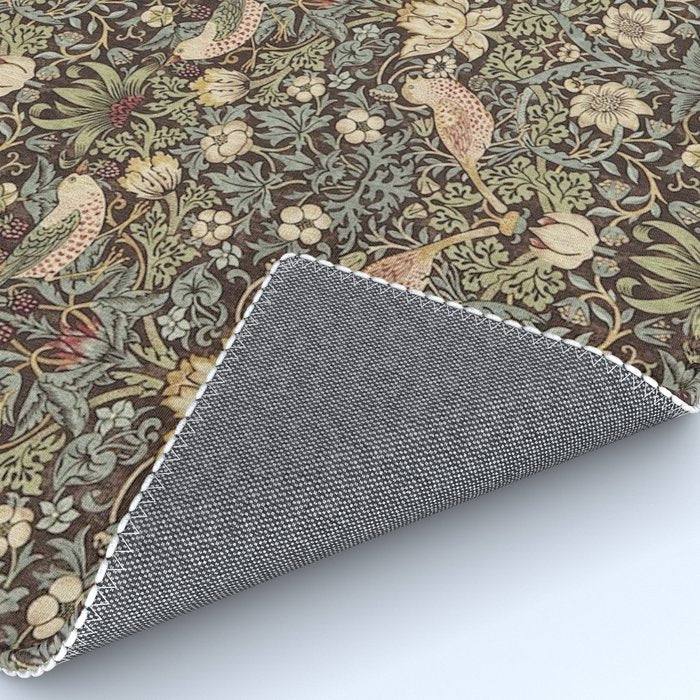 William Morris Vintage Strawberry Thief Dark Brown Chocolate Slate Rug Gallery Image 4