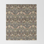 William Morris Vintage Strawberry Thief Dark Brown Chocolate Slate Throw Blanket Gallery Image 2