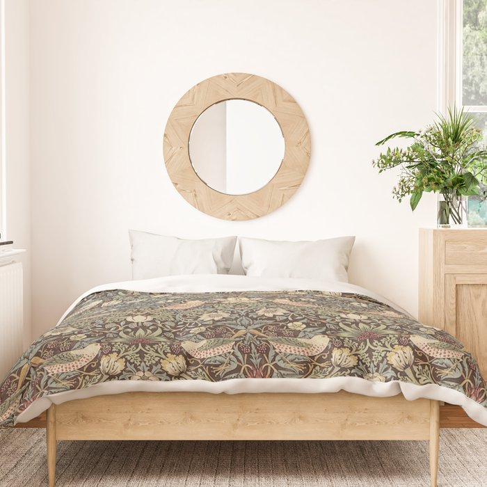 William Morris Vintage Strawberry Thief Dark Brown Chocolate Slate Duvet Cover Gallery Image 3