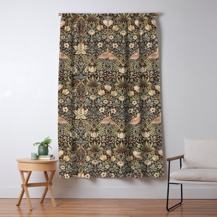 William Morris Vintage Strawberry Thief Dark Brown Chocolate Slate Window Curtain Gallery Image 5