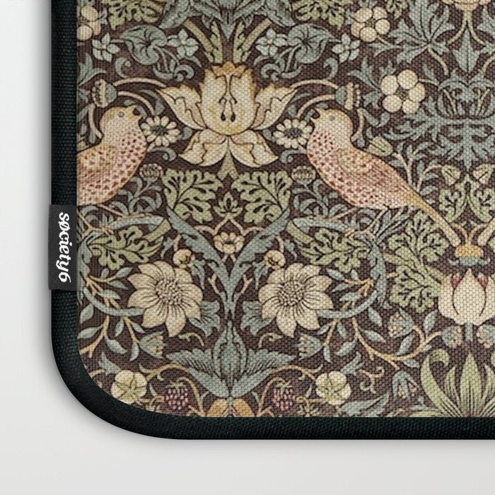 William Morris Vintage Strawberry Thief Dark Brown Chocolate Slate Laptop Sleeve Gallery Image 3