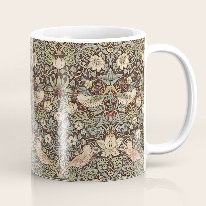 William Morris Vintage Strawberry Thief Dark Brown Chocolate Slate Coffee Mug Gallery Image 1