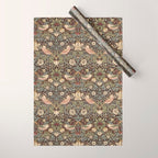 William Morris Vintage Strawberry Thief Dark Brown Chocolate Slate Wrapping Paper Gallery Image 1