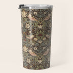 William Morris Vintage Strawberry Thief Dark Brown Chocolate Slate Travel Mug Gallery Image 3