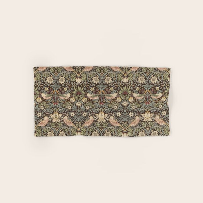 William Morris Vintage Strawberry Thief Dark Brown Chocolate Slate Bath Towel Gallery Image 1