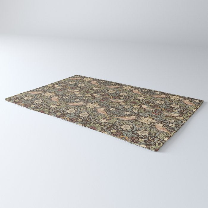 William Morris Vintage Strawberry Thief Dark Brown Chocolate Slate Rug Gallery Image 3