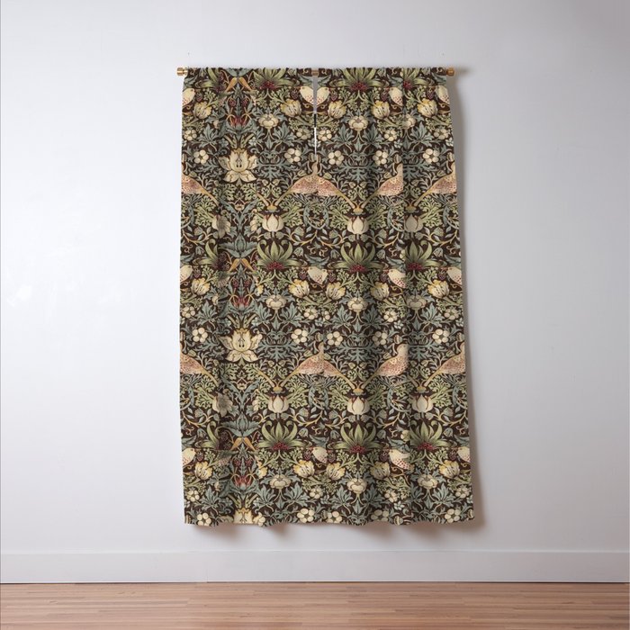 William Morris Vintage Strawberry Thief Dark Brown Chocolate Slate Window Curtain Gallery Image 3