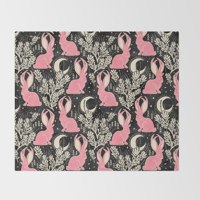 Jackalope - black and pink Throw Blanket Gallery Image 2