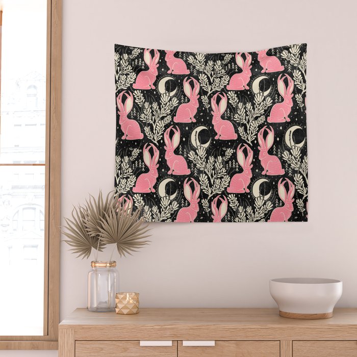 Jackalope - black and pink Wall Tapestry Gallery Image 2