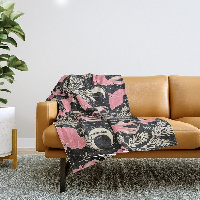 Jackalope - black and pink Throw Blanket Gallery Image 1
