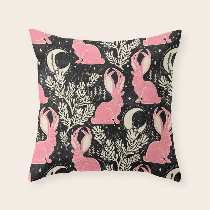 Jackalope - black and pink Throw Pillow Gallery Image 6