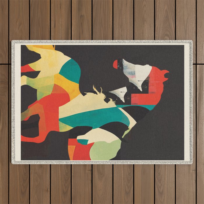 Colorful Abstract Horses 2 Outdoor Rug Gallery Image 1