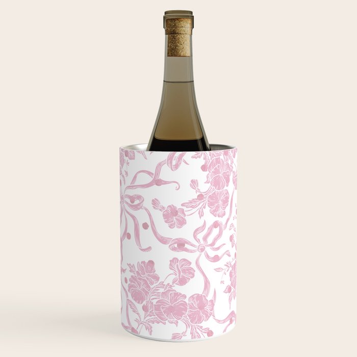 Vintage blush pink white bow floral polka dots Wine Chiller Gallery Image 1