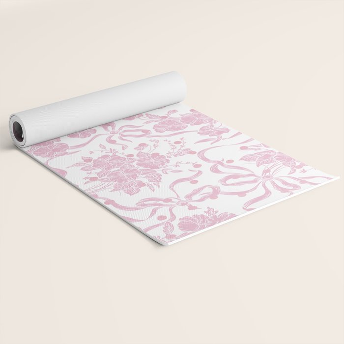 Vintage blush pink white bow floral polka dots Yoga Mat Gallery Image 2