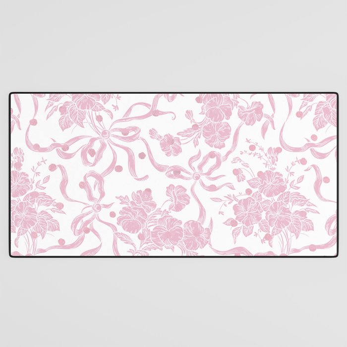 Vintage blush pink white bow floral polka dots Desk Mat Gallery Image 3