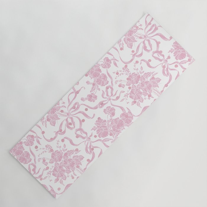 Vintage blush pink white bow floral polka dots Yoga Mat Gallery Image 1