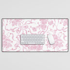 Vintage blush pink white bow floral polka dots Desk Mat Gallery Image 1