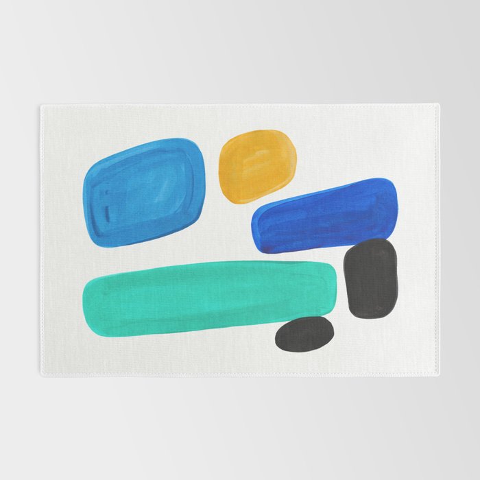 Mid Century Vintage Abstract Minimalist Colorful Pop Art Teal Blue Turquoise Yellow Pattern Rug Gallery Image 2