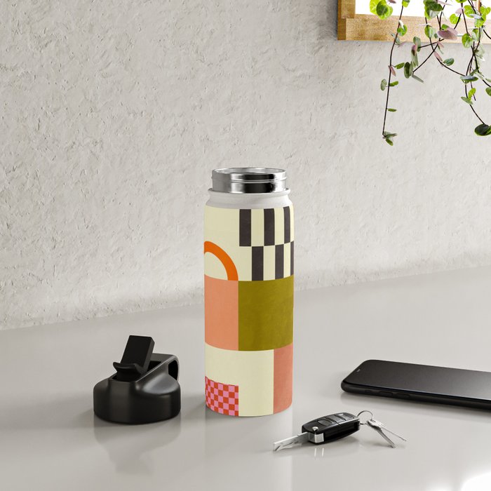 mid century mod shapes checkers Water Bottle Gallery Image 4