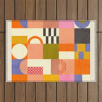 mid century mod shapes checkers Outdoor Rug Gallery Image 1