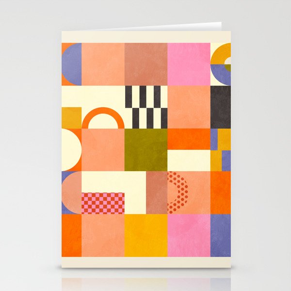 mid century mod shapes checkers Stationery Card Gallery Image 1