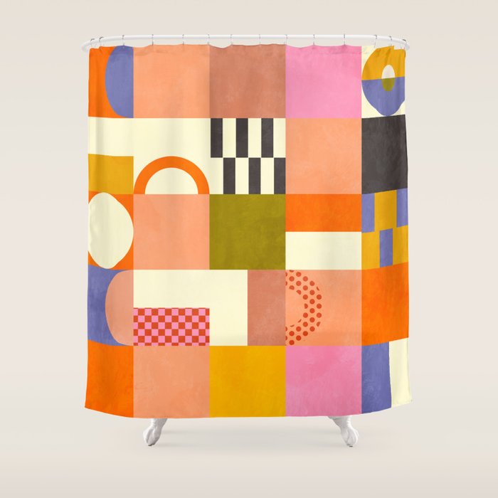 mid century mod shapes checkers Shower Curtain Gallery Image 1