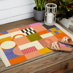 mid century mod shapes checkers Outdoor Rug Gallery Image 2