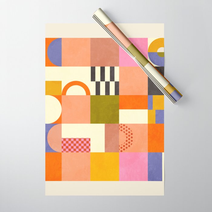 mid century mod shapes checkers Wrapping Paper Gallery Image 1