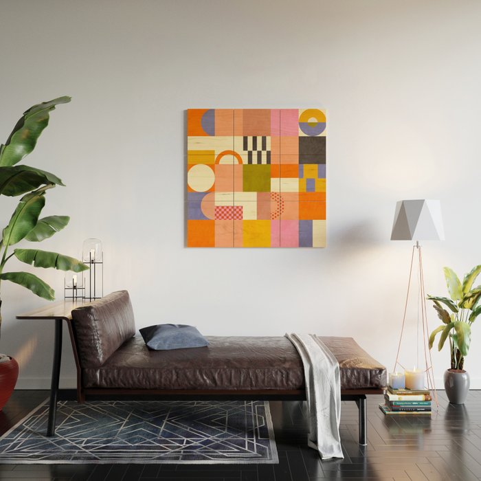 mid century mod shapes checkers Wood Wall Art Gallery Image 2