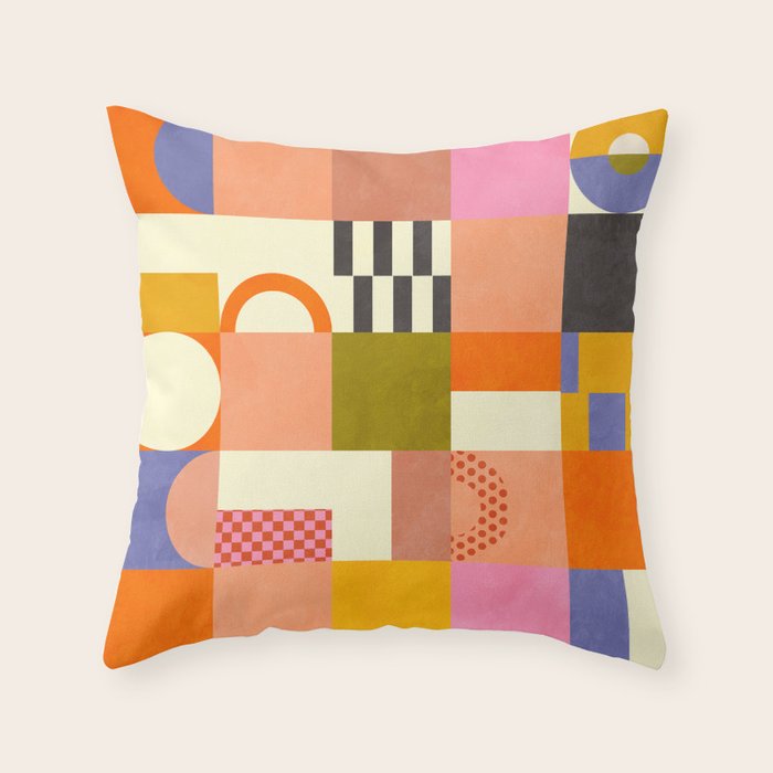 mid century mod shapes checkers Throw Pillow Gallery Image 1