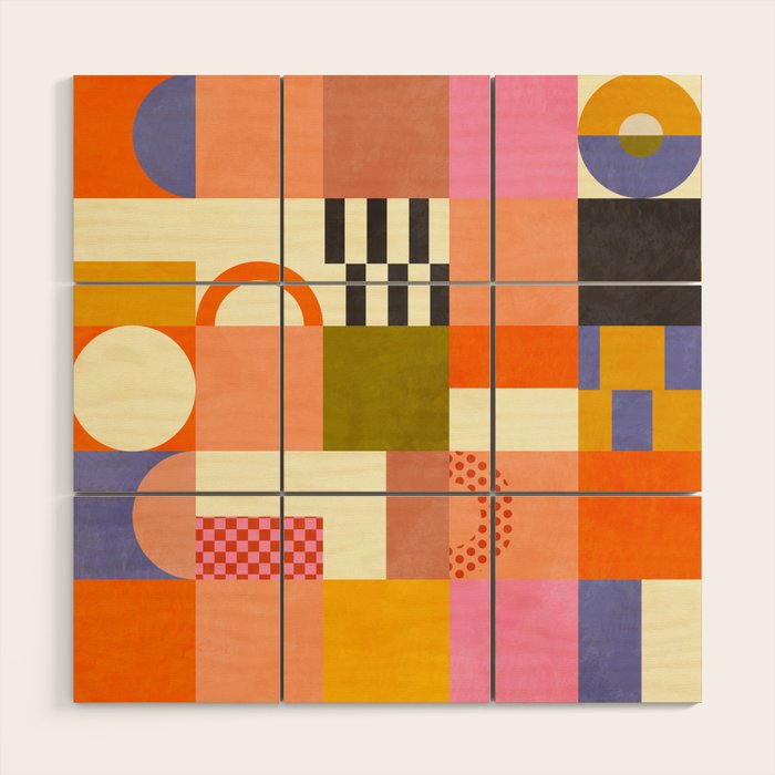 mid century mod shapes checkers Wood Wall Art Gallery Image 1