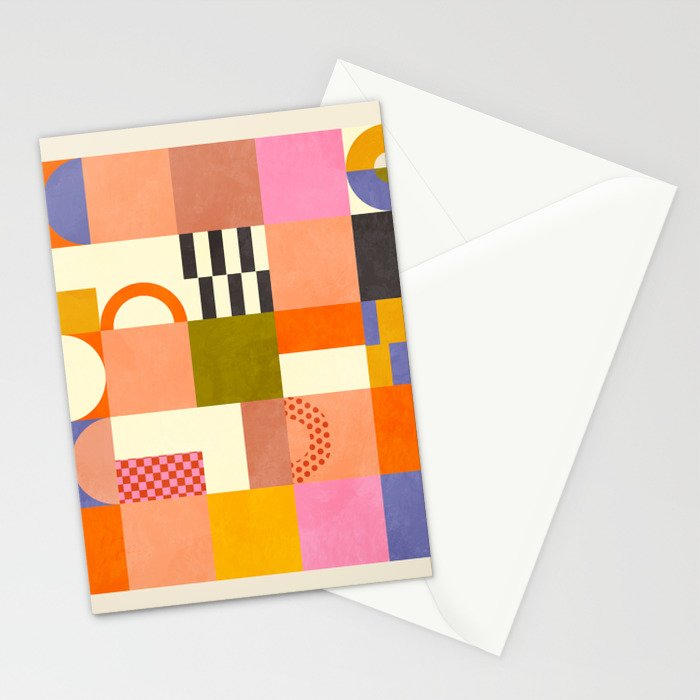 mid century mod shapes checkers Stationery Card Gallery Image 2