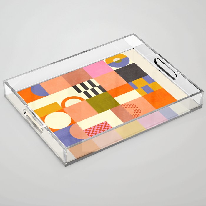 mid century mod shapes checkers Acrylic Tray Gallery Image 1