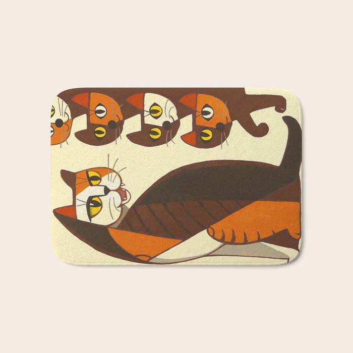 Inagaki Tomoo Vintage Japanese Woodblock print mid century Modern Cubism Art Cats Feline Bath Mat Gallery Image 1
