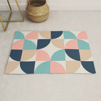 Mid Century Modern Geometric Pattern 455 Peach Blue and Beige Rug Gallery Image 1