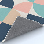 Mid Century Modern Geometric Pattern 455 Peach Blue and Beige Rug Gallery Image 4