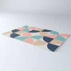 Mid Century Modern Geometric Pattern 455 Peach Blue and Beige Rug Gallery Image 3